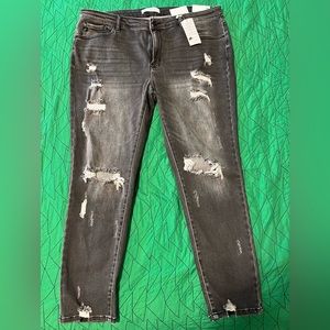 Black acid washed- distressed plus size jeans (mid rise/skinny)